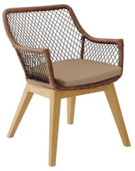 Kerti szék, Garden Chair, barna, 83 x 60 x 63 cm, teakfa és VIRO Polyfiber, ülőpárnával, időjárásálló, hosszú élettartamú (2NAB2214)