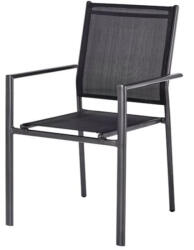  Kerti szék, Malaga, fekete, 57 x 57 x 88 cm, rakásolható, alumínium váz, Teslin textil ülőfelület, időjárásálló (3EXN0036)