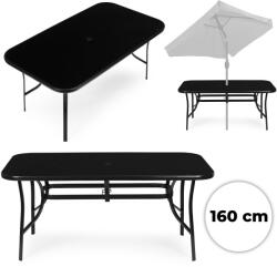 MultiGarden Kerti asztal, MultiGarden SC-094-160-1, fekete, 160 x 90 cm, magasság: 71 cm, edzett üveglap, porszórt acél váz, napernyőnyílás (4, 5 cm), teherbírás: 60 kg (TF5131)