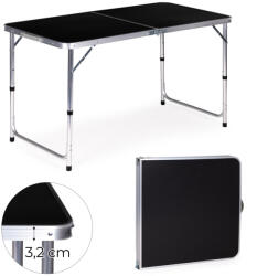 MultiGarden Kerti asztal, MultiGarden GMFC-FY12060, fekete, 120 x 60 cm, összecsukható, állítható magasság (60-70 cm), hordfogantyúval, teherbírás: 50 kg (TF3518)