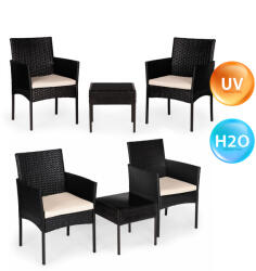MultiGarden Kerti bútorszett, MultiGarden ESO-F368-1-3, fekete, rattan, időjárásálló, 3 részes, asztal 42 x 42 cm, 2 szék, acél váz, 5 mm edzett üveg asztallap, párnákkal (TF5259)