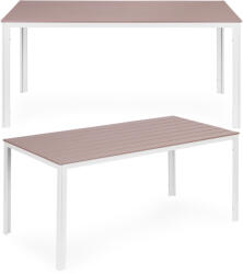MultiGarden Kerti asztal, MultiGarden SAK-156-3-5, bézs/fehér, 156 x 78 cm, 6 személyes, magasság: 74 cm, fahatású műanyag asztallap, porszórt acél váz, teherbírás: 150 kg (TF5120)