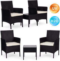 MultiGarden Kerti bútorszett, MultiGarden DN602-1-3, fekete, rattan hatású, időjárásálló, 3 részes, asztal: 41, 5 x 41, 5 cm, 2 fotel, edzett üveg asztallap, párnákkal (TF4889)