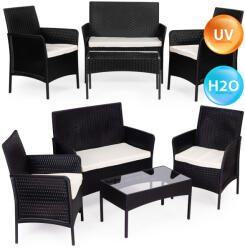 MultiGarden Kerti bútorszett, MultiGarden GT-118-BC-BG, fekete, rattan hatású, 4 részes: asztal: 70 x 39 cm, 2 szék, 1 pad, edzett üveg asztallap, párnákkal (TF4598)