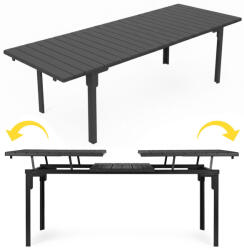MultiGarden Kerti asztal, MultiGarden SAE-180-4, szürke, 240-180 x 89, 5 cm, magasság: 77, 5 cm, HDPE műanyag asztallap, porszórt acél váz, kihúzható, 12 személyes, teherbírás: 100 kg (TF5109)