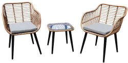 Garden Select Kerti bútorszett, Garden Select KJFR077 AER, rattan hatású, 3 részes, asztal: 43 x 43 cm, 2 szék, edzett üveg asztallap, párnákkal (TF2781)
