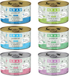 Grau 6x200g GRAU Adult gabonamentes nedves macskatáp- - Vegyes csomag (6 változattal)