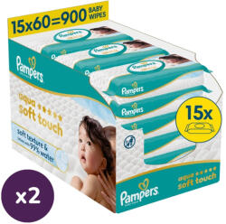 Pampers INGYENES SZÁLLÍTÁS - Pampers Aqua Soft Touch nedves törlőkendő 2x15x60 db