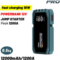 Bormann Power bank cu funcție de pornire auto, 12 V, 12000 mAh, 1200 A, încărcare rapidă 18 W (BBC8530)