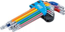 BGS technic Set chei în unghi | multicolore | profil T (Torx) cu gaură și cap sferic T10 - T50 | 9 piese (74464) Cheie torx