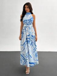 Shein Fehér-kék Mintás Ruha Maxi Ujjatlan Derékpánt Shein S