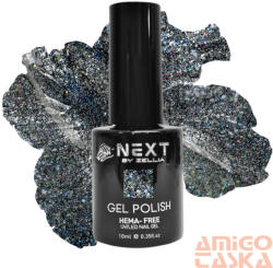 Next By Zellia Gél Lakk 10Ml - Hema / Tpo Free - ZB-066 - Fekete Galaxys -Szivárvány Csillogással (ZB-66)