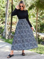 Shein Fekete Bő Szabású Ruha Maxi Hosszú Ujjú Kerek Nyakkivágással Shein Minta S