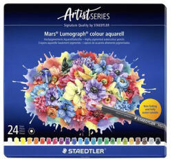 STAEDTLER Akvarell színes ceruza készlet, hatszögletű, fémdobozos, STAEDTLER "Mars® Lumograph® 104", 24 különböző szín 24 db (TS104M24)