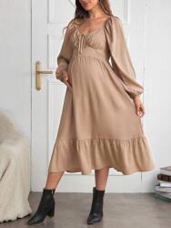 Shein Bézs Hosszú Ujjú Kismama MIDI Ruha Megkötős Nyakkivágással Shein 36