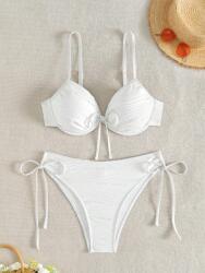 Shein KC36115 Shein Fehér Bordázott Kétrészes Fürdőruha (16) L