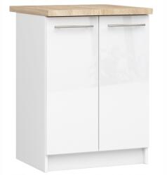 Akord Olivie konyhaszekrény S 60 cm 2D fehér/fehér fényes/sonoma tölgy (KS0POLIBIABIAPOL007)
