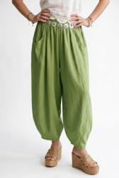 Shopika Pantaloni de vara din in si vascoza cu croi balon oversized, vede olive Talie unica