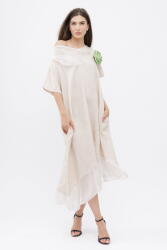 SHOPIKA Rochie bej usor asimetrica A-line, din in cu guler si volan din matase, oversize Talie unica