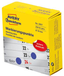 AVERY Etikett AVERY 3857 öntapadó jelölőpont adagoló dobozban kék 19mm 250 jelölőpont/doboz (3857) - tonerpiac