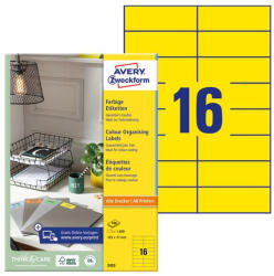 AVERY Etikett AVERY 3455 105x37mm univerzális sárga 1600 címke/doboz 100 ív/doboz (3455) - tonerpiac - 19 319 Ft