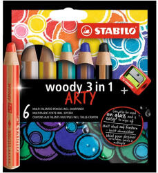 STABILO Színes ceruza STABILO Woody Arty 3in1 hengeres vastag 6 darabos (8806-1-20)