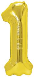 Flippy Balon din Folie Metalizata Flippy, Figurina Cifra, Tema Aniversare 80 cm, Ambalaj Individual, Pai inclus, Umflare cu Aer sau Heliu, Auriu, Cifra 1 (130597)