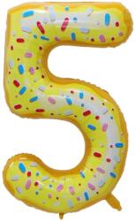 Flippy Balon din Folie Metalizata Flippy, Figurina Cifra, Imprimeu Gogosi, Tema Aniversare 100 cm, Ambalaj Individual, Pai inclus, Umflare cu Aer sau Heliu, Multicolor, Cifra 5 (129131)