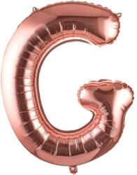 Flippy Balon Folie Metalizata Litera G, Flippy, 100 cm, Umflati cu Heliu sau Aer, Ambalaj Individual, Pai inclus, Rose Gold (129409)