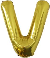 Flippy Balon Folie Metalizata Litera V, Flippy, 80 cm, Umflati cu Heliu sau Aer, Ambalaj Individual, Pai inclus, Auriu (129450)