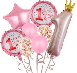 Flippy Set 8 Baloane din Folie Metalizată si din Latex, Flippy, Figurine Cifra 1 Printesa 91cm, Stea 45 cm si Cerc 55 cm, Baloane Latex 30 cm, Tema Prima Aniversare, Ambalaj Individual, Pai Inclus, Umflare c