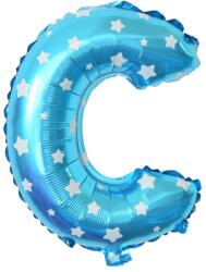 Flippy Balon Folie Metalizata Litera C, Flippy, 40 cm, Cu Imprimeu Stelute, Umflati cu Heliu sau Aer, Ambalaj Individual, Pai inclus, Albastru (129561)