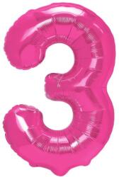 Flippy Balon din Folie Metalizata Flippy, Figurina Cifra, Tema Aniversare 40 cm, Ambalaj Individual, Pai inclus, Umflare cu Aer sau Heliu, Roz, Cifra 3 (129189)