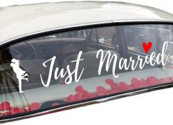 Flippy Sticker Autocolant, Flippy, Tematica Nunta, Model Indragostiti, cu Scris Just Married, 50x11.5 cm, Alb (131234)