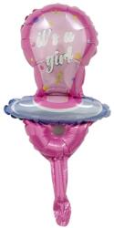 Flippy Balon din Folie Metalizata, Flippy, Mini Figurina, Model Suzeta, Tematica Gender Reveal, 23x50 cm, Ambalaj Individual, Pai Inclus, Umflare cu Aer sau Heliu, Roz (127435)
