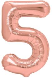 Flippy Balon din Folie Metalizata Flippy, Figurina Cifra, Tema Aniversare 40 cm, Ambalaj Individual, Pai inclus, Umflare cu Aer sau Heliu, Rose Gold, Cifra 5 (129221)