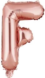 Flippy Balon Folie Metalizata Litera F, Flippy, 40 cm, Umflati cu Heliu sau Aer, Ambalaj Individual, Pai inclus, Rose Gold (127246)