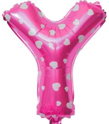 Flippy Balon Folie Metalizata Litera Y, Flippy, 40 cm, Cu Imprimeu Inimioare, Umflati cu Heliu sau Aer, Ambalaj Individual, Pai inclus, Roz (129609)