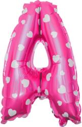 Flippy Balon Folie Metalizata Litera A, Flippy, 40 cm, Cu Imprimeu Inimioare, Umflati cu Heliu sau Aer, Ambalaj Individual, Pai inclus, Roz (129585)