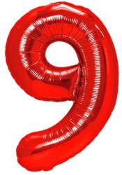 Flippy Balon din Folie Metalizata Flippy, Figurina Cifra, Tema Aniversare 40 cm, Ambalaj Individual, Pai inclus, Umflare cu Aer sau Heliu, Rosu, Cifra 9 (129175)