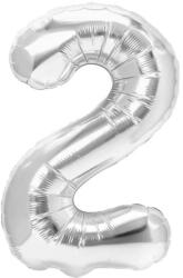 Flippy Balon din Folie Metalizata, Flippy, Figurina Cifra, Tema Aniversare 40 cm, Ambalaj Individual, Pai inclus, Umflare cu Aer sau Heliu, Argintiu, Cifra 2 (129208)