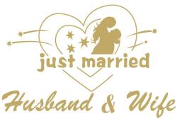 Flippy Sticker Autocolant, Flippy, Tematica Nunta, Model Indragostiti, cu Scris Just Married Husband&Wife, 21x29 cm, Auriu (131235)