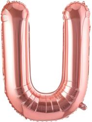 Flippy Balon Folie Metalizata Litera U, Flippy, 80 cm, Umflati cu Heliu sau Aer, Ambalaj Individual, Pai inclus, Rose Gold (129501)