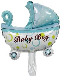 Flippy Balon din Folie Metalizata, Flippy, Mini Figurina, Model Carucior Bebelus, Tematica Gender Reveal, 39x29 cm, Ambalaj Individual, Pai Inclus, Umflare cu Aer sau Heliu, Albastru (127437)