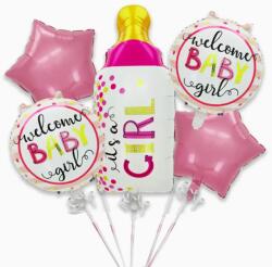 Flippy Baloane decorative GENDER REVEAL PARTY, Flippy, Figurina Sticla, Model IT'S A GIRL, Set din 5 baloane, 40 x 77 cm, pentru Botez, Roz (129928)