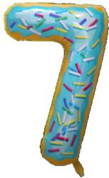 Flippy Balon din Folie Metalizata Flippy, Figurina Cifra, Imprimeu Gogosi, Tema Aniversare 100 cm, Ambalaj Individual, Pai inclus, Umflare cu Aer sau Heliu, Multicolor, Cifra 7 (129133)