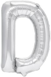Flippy Balon Folie Metalizata Litera D, Flippy, 80 cm, Umflati cu Heliu sau Aer, Ambalaj Individual, Pai inclus, Argintiu (129458)