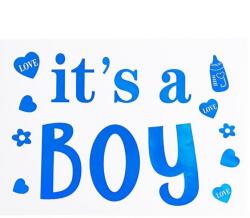 Flippy Sticker Autocolant, Flippy, Tematica Gender Reveal, Model Scris It's a Boy, 19.5x27.5 cm, Albastru (131218)