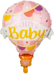 Flippy Balon din Folie Metalizata, Flippy, Mini Figurine, Model Balon cu Aer Cald Fetita, Tematica Welcome Baby, 80x62 cm, Ambalaj Individual, Pai Inclus, Umflare cu Aer sau Heliu, Roz (127483)