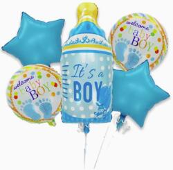 Flippy Baloane decorative GENDER REVEAL PARTY, Flippy, Figurina Sticluta, Model IT'S A BOY, Set din 5 baloane, 40 x 77 cm, pentru Botez, Albastru (129925)